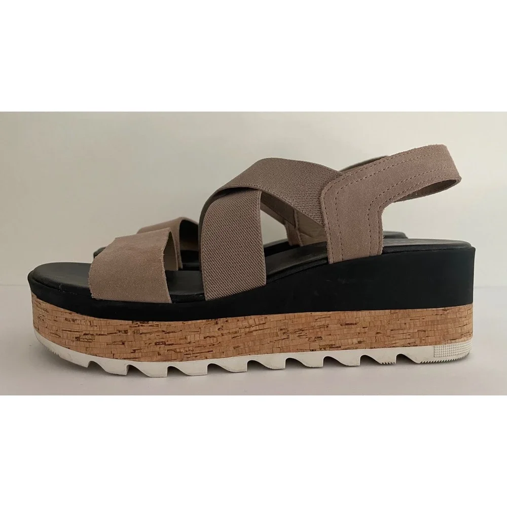Sorel Cameron Flatform Sandal Taupe Suede Wedge Strappy Comfort Travel Chic 9.5
